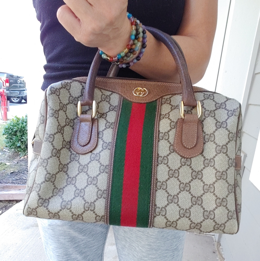Authentic Vintage Gucci GG Monogram Supreme Sherry Web Ophidia Boston Doctor Bag - Picture 2 of 11